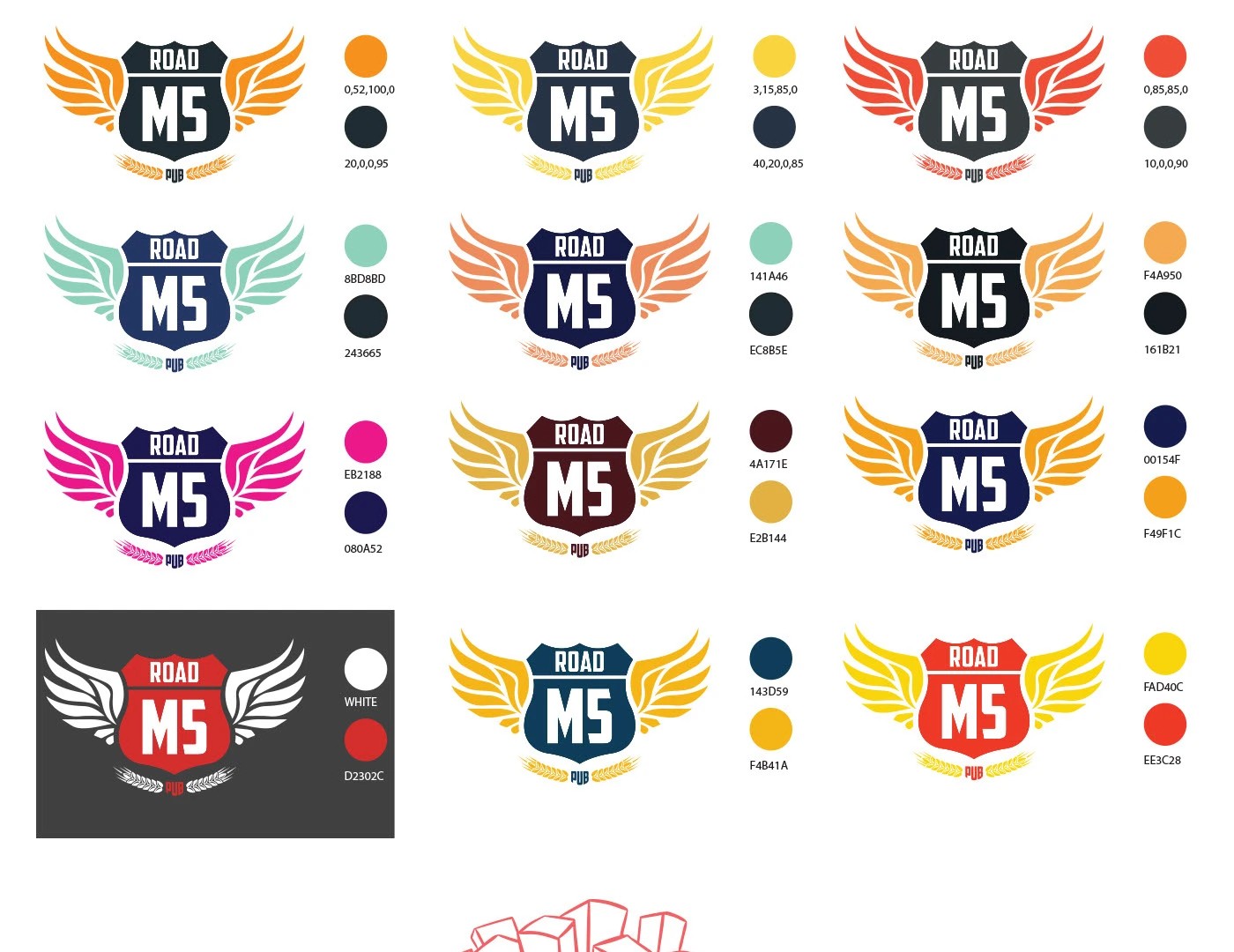 Varijante logotipa i paleta boja za M5 Road Pub